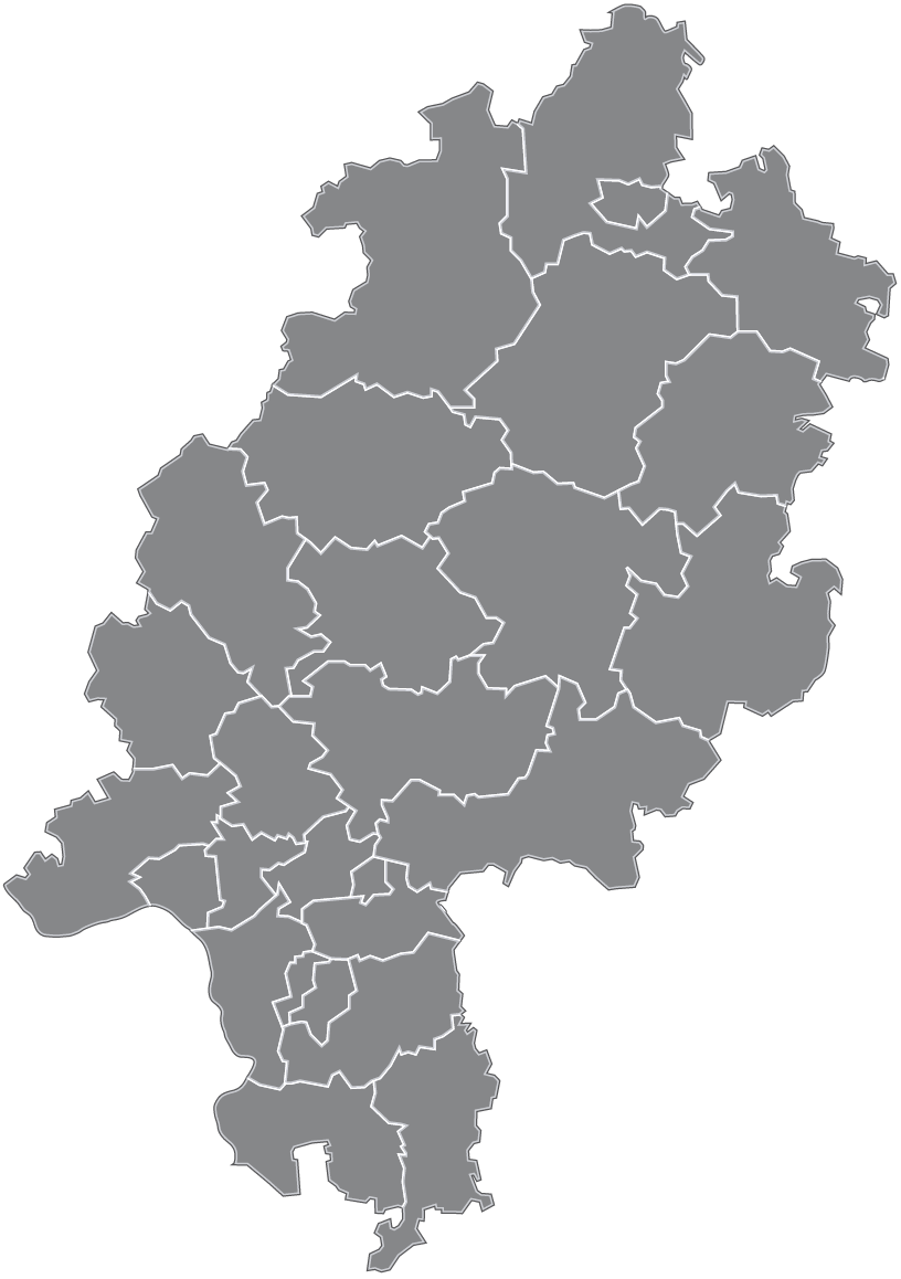 Landkarte von Hessen mit Landkreis-Grenzen